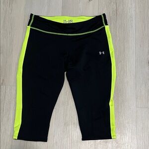 Under Armour Black Capri Leggings with Neon Yellow Side Panels